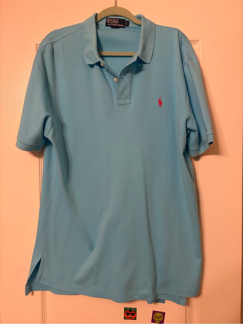 Ralph Lauren Sky Blue Polo with Pink Logo